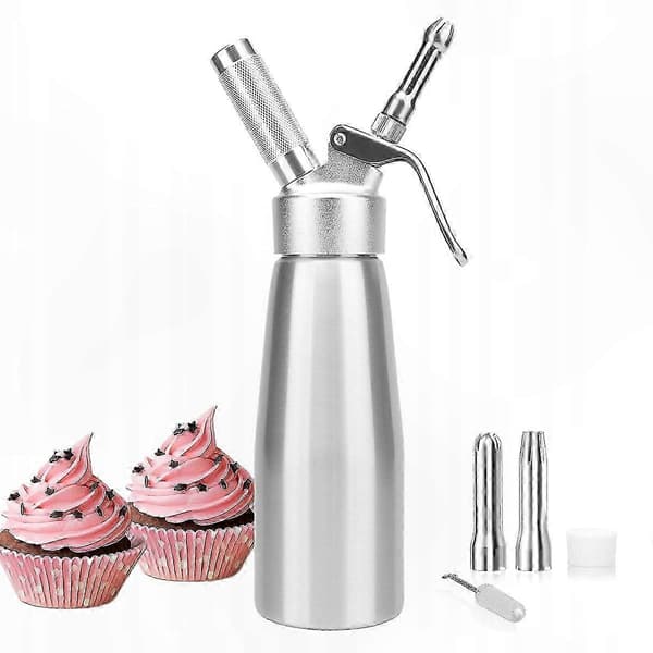 Grädddispenser 500 ml med 3 munstycken, sifon i rostfritt stål för vispgrädde och desserter