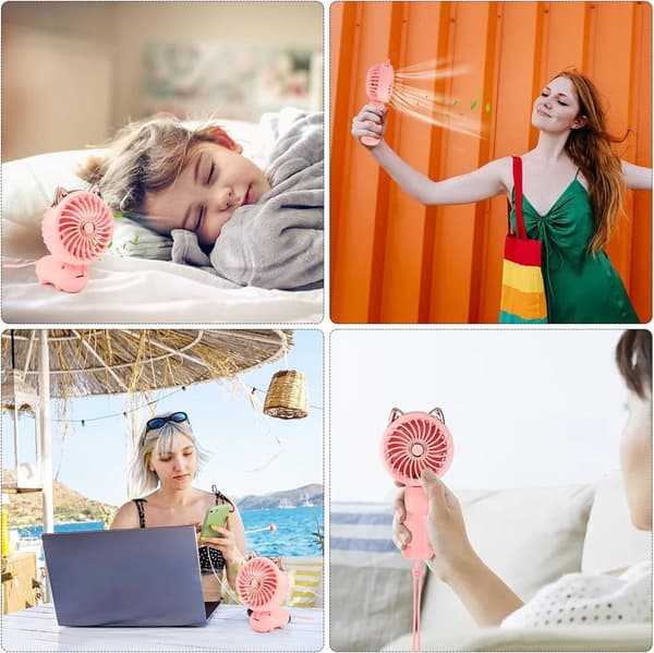 Mini Sammenklappelig Håndholdt Ventilator - 3 Hastigheder USB Genopladelig Ventilator - Til Kontor, Rejser og Makeup - Pink