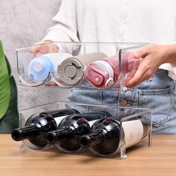 Kitchen Cabinet Storage Wine and Drink Holder, Compact and Stackable Design Space-Saving Bottle Organizer, Stackable Plastic Bottle Racks for Easy