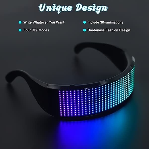 LED-briller i fuld farve, app-styret programmerbar belysning Black