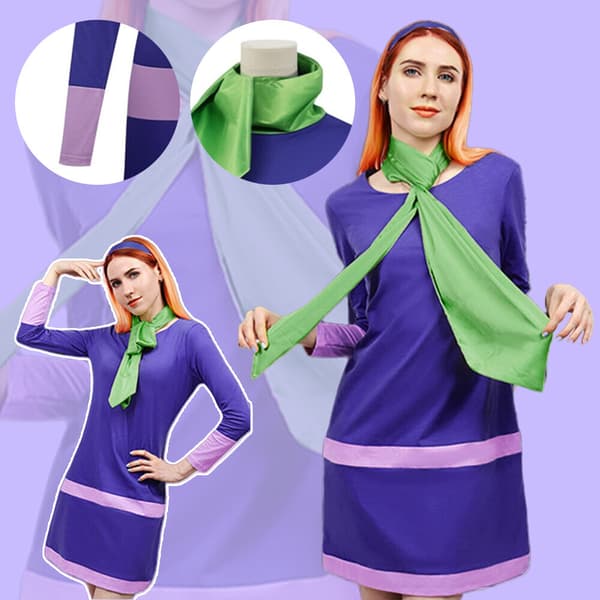 Anime Scooby-Doo Daphne Blake Violett Set Dam Cosplay Kostym Karneval Party^ L