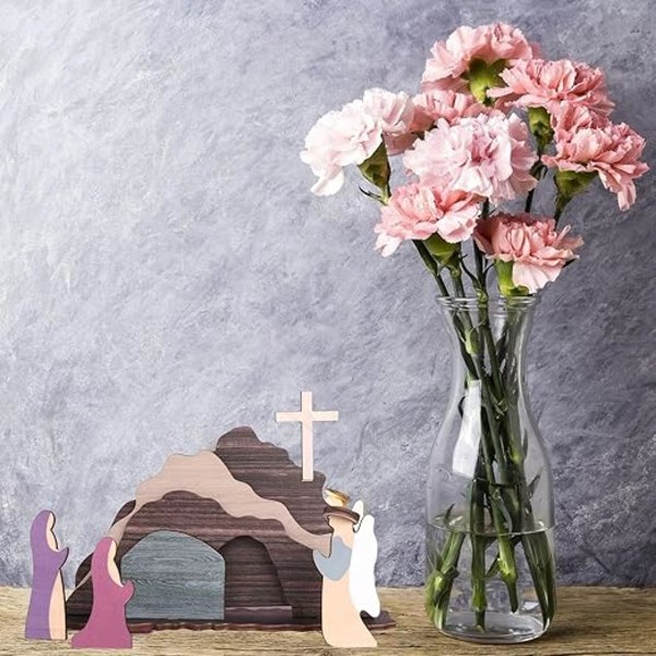 Påskkrubba i trä - 1/2 Påskpysselfigurer, Påskuppståndelseset, Påskpysselscen i trä, Lyckobringare, Påskdekorationsfigur