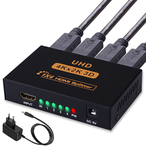 HDMI-splitter 1 in 4 ut, en minut fyra linjer 4k högupplöst display 3D TV datorskärm delad skärm