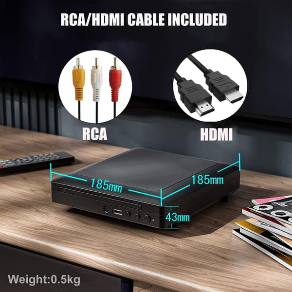 Ceihoit DVD Player HDMI for TV, Mini 1080P HD DVD CD/Disc Player with HDMI/AV Output, Cables Included, USB Input, Support for DVD-VCR Combo Built-in CJY