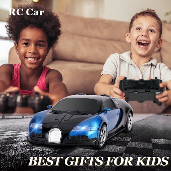 Kauko-ohjattava auto, 1:18 Muuntautuva lelu kauko-ohjattava muuntautuva auto, 2-in-1 Muuntuva robottilelu 2,4 GHz:n kauko-ohjaimella Blå - Bugatti Veyron