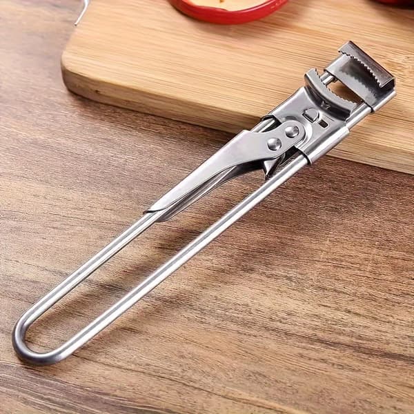Burk-/flasköppnare i rostfritt stål, ergonomiskt grepp, multifunktionell Silverren