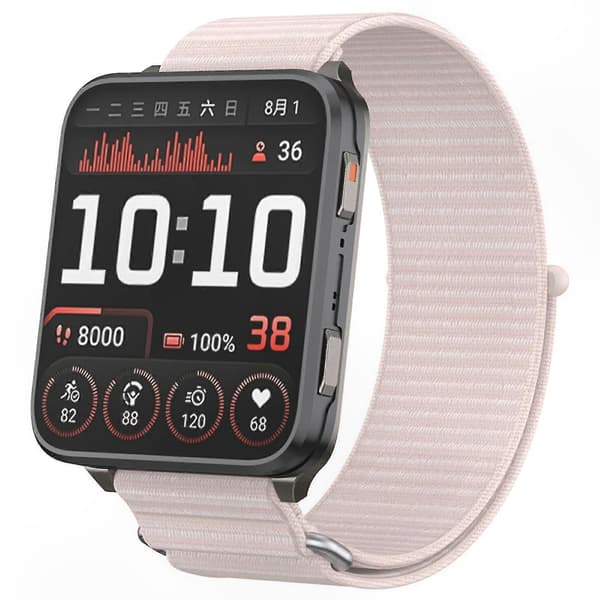 Garmin Venu X1 Magic Tape Nylon Loop -ranneke metallirenkaalla, helmivaaleanpunainen
