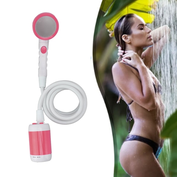 Portable Shower Set ABS Stainless Steel PVC 3 Speed Electric Battery Operated Camping Shower Pump For Outdoor Use Pink