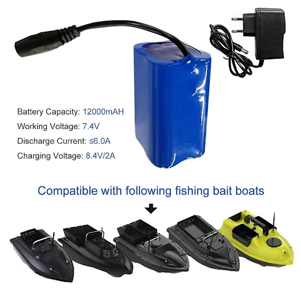 2 stk. 12000mAh Oppladbart Litiumbatteri med Lader for Fiskeagnetbåter