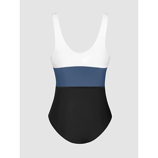 Dame Plunge V-Hals Farveblok Monokini Badedragt Blå L