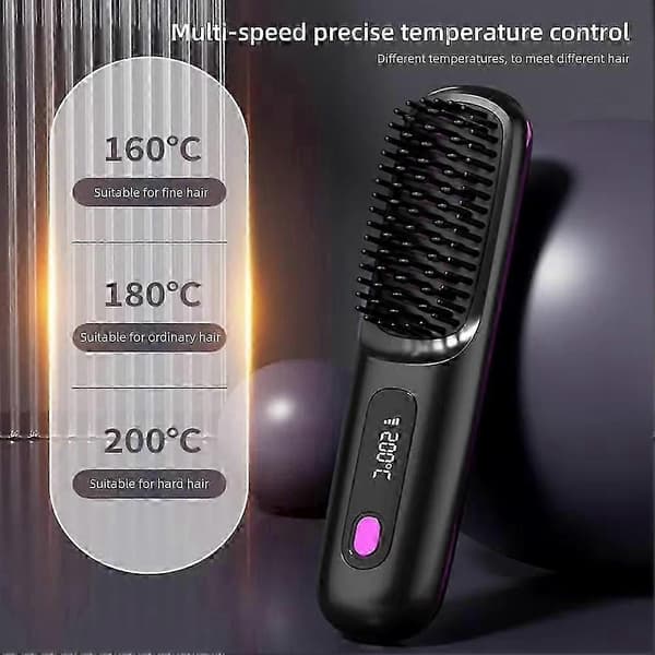 Cordless heated brush / straightening brush - Electric ceramic brush with USB, LCD and ion function, rechargeableCJY