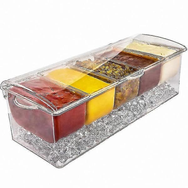 Isbittkald 5-roms krydderstativ - serveringsbrettbeholder med 5 avtagbare brett transparent