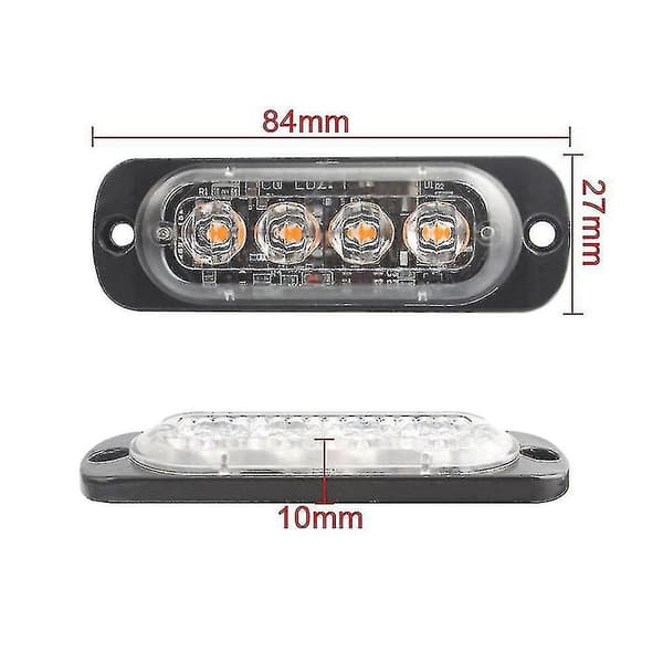 4 stk 4LED Strobelys 12V Strobelys 4 i 1 Bil Nødlys Beacon Nødlys Blinkende Lys (Taiy