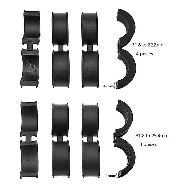 8 stk. Sykkelstyre Silikonpakning 31,8 til 25,4/22,2 Styrepakning, Styrepakningsadapter Black