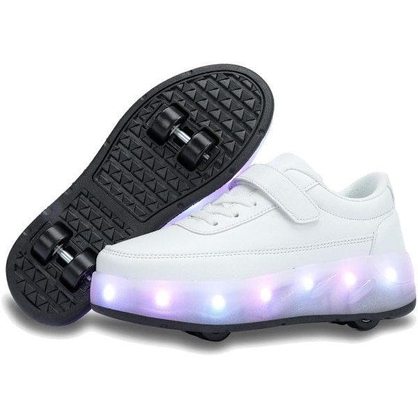 Rullskridskor för pojkar och flickor med 4 hjul, justerbara ungdomsskor med hjul, med glöd white(purple light) 43