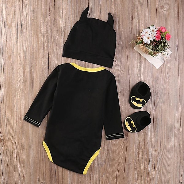 Nyfödd Baby Boy Girl Batman Romper Jumpsuit Skor Hatt Outfit Set-WELLNGS Långärmad Long Sleeve 0-6 M