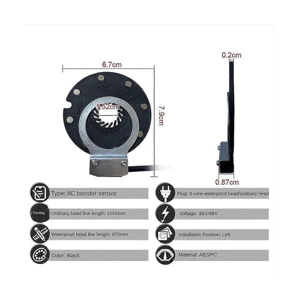 Elektrisk cykel magnetisk effektsensor 36/48v pedalassistent sensor F-8c magneter dobbelte Hall-sensorer Pas S Black
