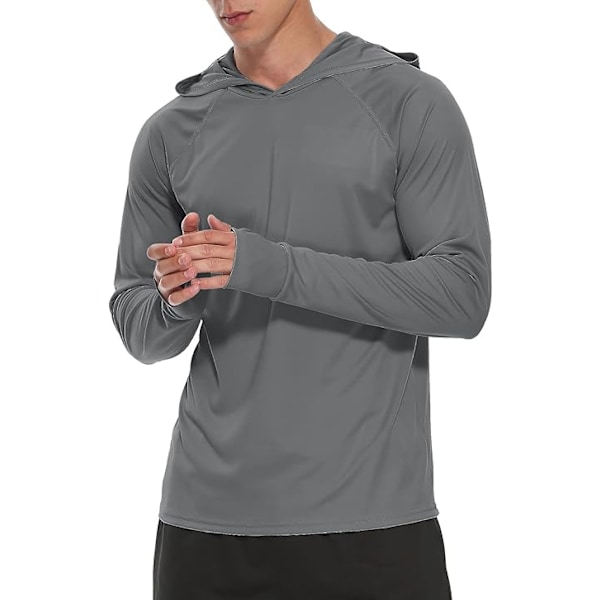Huvtröjor för män UV-solskydd Långärmade T-shirts Lättviktig Rash Guard med tumhål Mörkgrå Dark Grey L