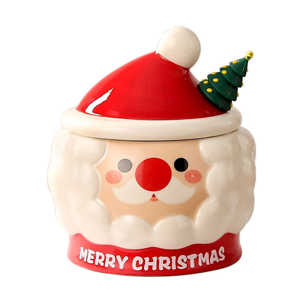 Embossed Santa Mug with Lid and Spoon for Home, Cute Ceramic Pot for Men and Women, Souvenir Couple Cup Gift