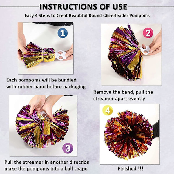 12 st Cheerleading Pom Poms för Barn, Metallfolie & Plastring Cheer Pom Poms för Pojke Large Green Gold