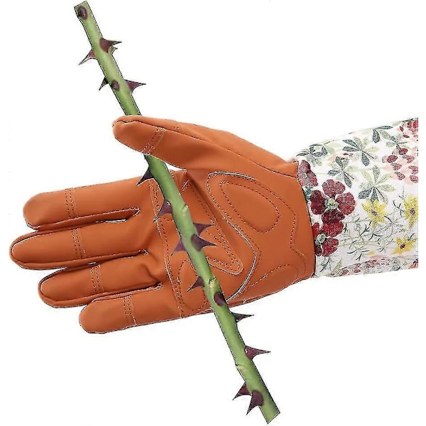 Læderhavehandsker til kvinder, Forlængede Pro-handsker til rosenbeskæring, Havegaver til mor og bedstemor (rød)[D]
