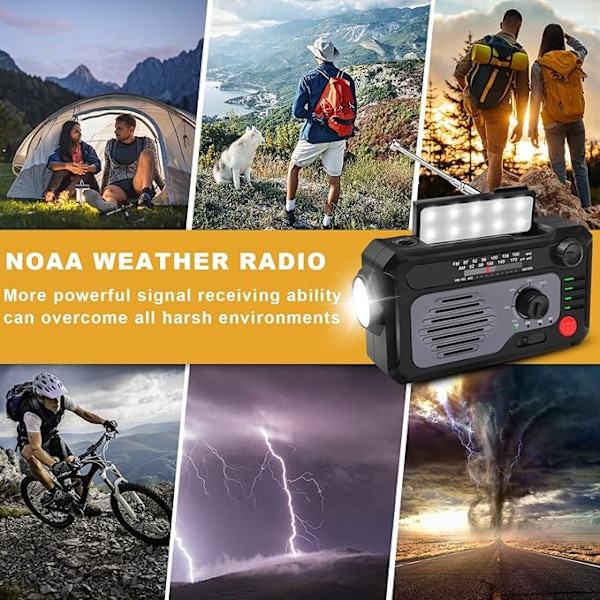 Multifunksjonell Solar Radio & Powerbank – USB-oppladbar med lommelykt, leselys og 3 lademetoder for utendørs bruk