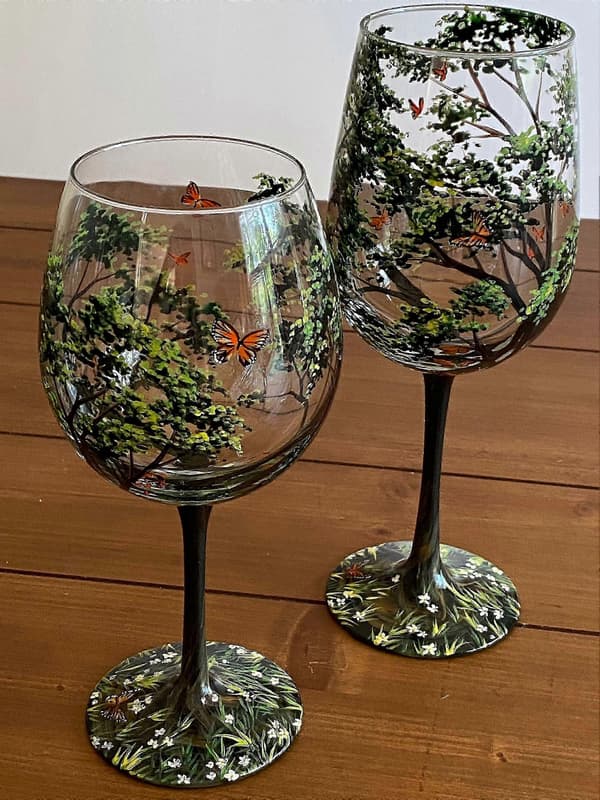 Håndmalte vinglass sett med fire for unik gave 1pc in winter