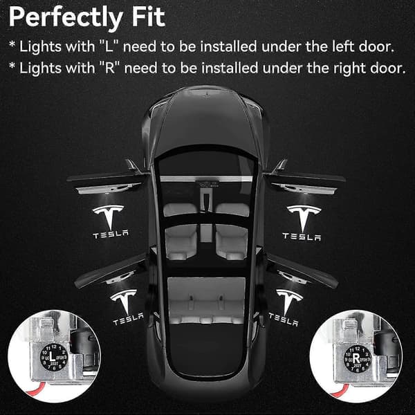 Tesla Model 3 Model Y Model S Model X Dørlogoprojektorlys, 4 stk/pakke
