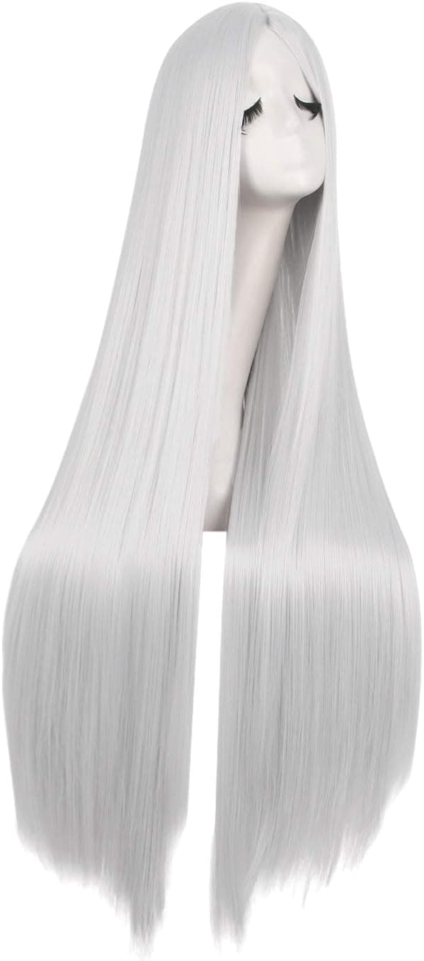 100 cm Lång Silkeslen Rak Anime Peruk (Silver)