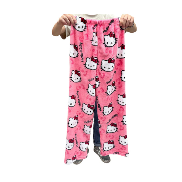 Flanellpyjamas med tecknad HelloKitty, mjuka, vadderade, varma pyjamas för kvinnor XL XL rose red