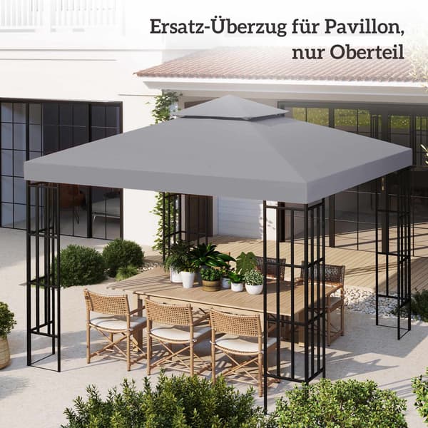 Erstatningstak for 3x3m paviljong, vanntett, lysegrå CJY 2500