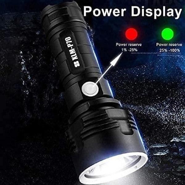 P70 Ficklampa 3000-10000 Lumen Högpresterande LED Ficklampa Svart
