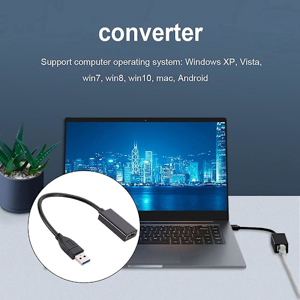 USB 3.0 till HDMI-kompatibel Adapter HD 1080P USB till HDMI-omvandlare Thunderbolt Extern Ljud-Video Adapterkabel för Laptop PC MacBook Sams[HK]