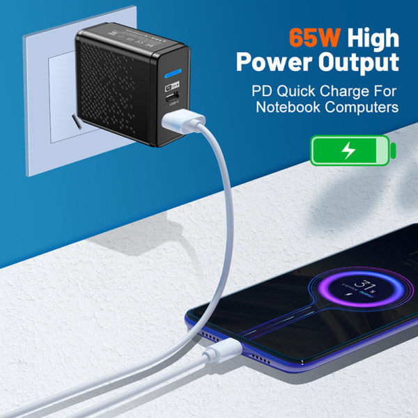 Hurtigoplader 65W USB C Oplader til iPhone 12 USB Hvid