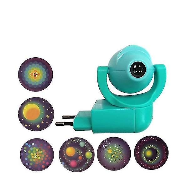Stjerne Måne Dyr Projektor LED Projektor 6 Billeder Sensor EU Stik Natlampe Til Børn Baby Soveværelse Dekoration[HK] Cyan