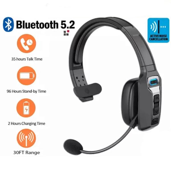 Til lastbilchauffører Bluetooth 5.2 trådløst headset med støjreducerende mikrofon til telefoner, pc og håndfri kommunikation