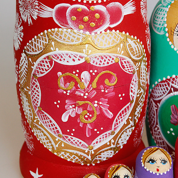 Rysk Matryoshka-docka, 10-delars set med ryska dockor, trä