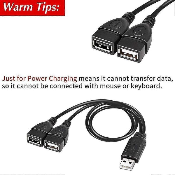 USB Splitterkabel, USB 2.0 A Han til Dobbelt USB Hun Jack Y Splitter Opladerkabel Black