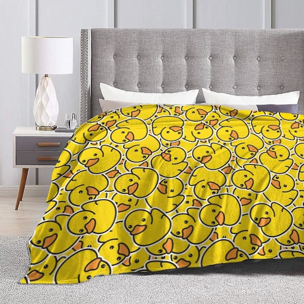 Myk Teppe Søt Gummiand Kast Teppe Ultra Myk Varm Hele Sesongen Gul Tegneserieender Dekorativt Fleece Teppe for Seng Sofa 60x50in 150x125cm