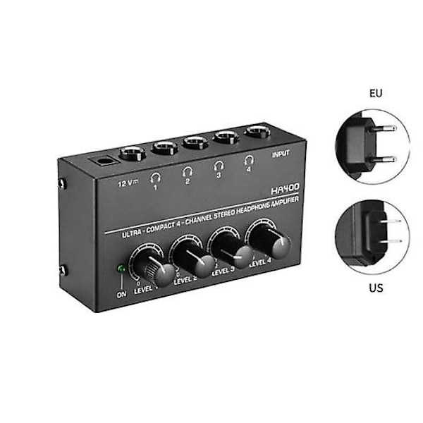 HA400 Stereo Ljudmixer Hörlursförstärkare 4 Kanaler RCA Ingångar Separata Volymkontroller med Strömadapter US/EU US