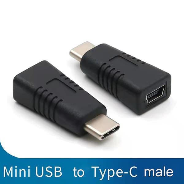 Mobiltelefon mini USB hona till Typ C hane-omvandlare stöder laddning och dataöverföring