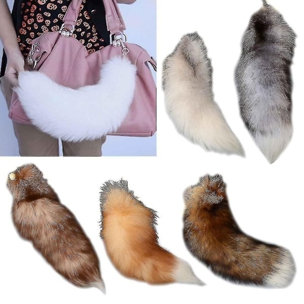 Plush räv svans nyckelring fluffig djur svans nyckelring 40cm djur svans - Perfekt A