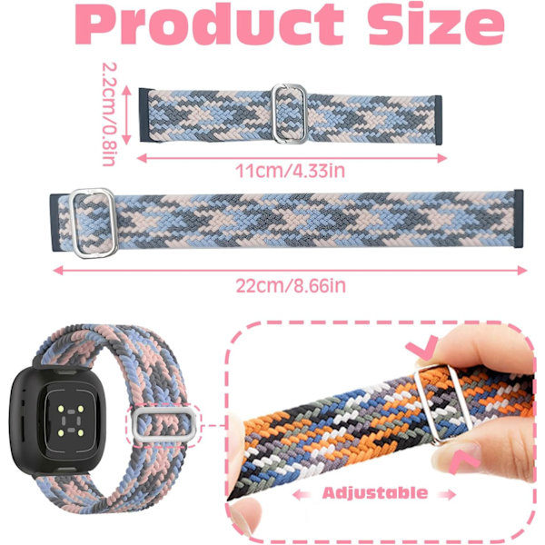 4 stk. Elastiske nylonbånd kompatible med Fitbit, Fitbit Versa 3 armbånd flettet nylon sport, Fitbit Versa 4 armbånd udskiftning