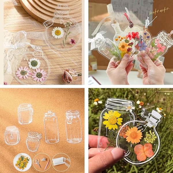 Tørrede Blomster Bogmærke Sæt - 40 Transparente DIY Blomster Bogmærker til Børn, Studenterhåndværk Green