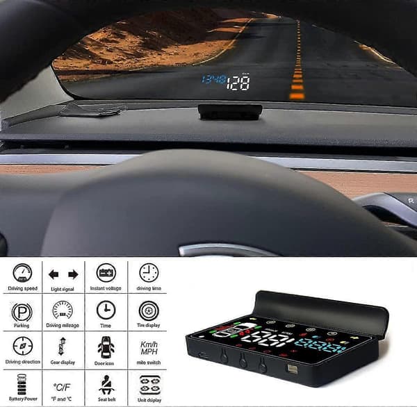 Tesla Model Y & Model 3 Spesiell HUD, 4,8 tommer Head Up Display frontrute-projektor, multifunksjon for batteristrømprosent dørgirvisning brems