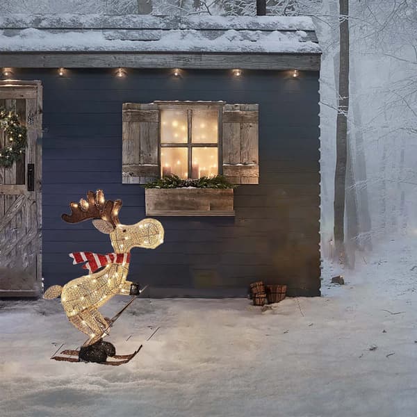 Utendørs Julefigur LED Ski Elg Hage Dekor Ornament 30cm