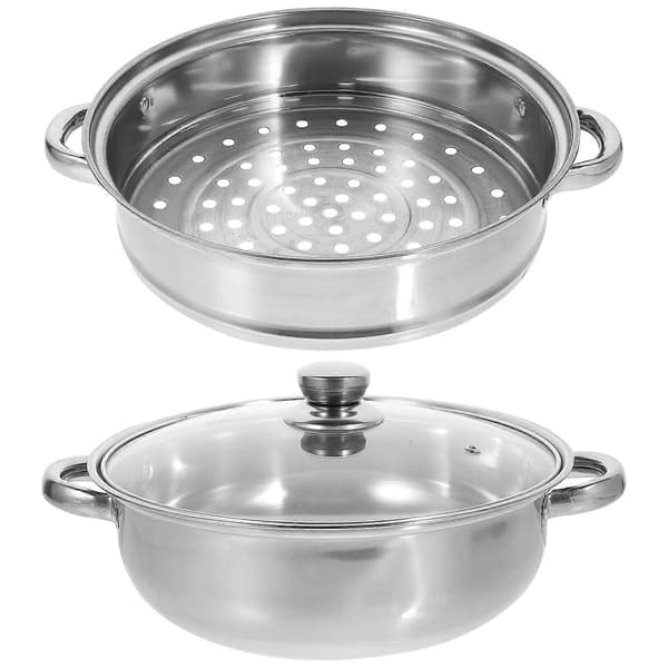 Dumpling Steamer Rustfritt Stål Dampgryte Fiskedampgryte Grønnsaksdampgryte Gryte Sjømatdamper Silver 33.00X27.50X17.00CM