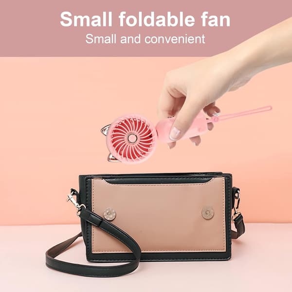 Mini Sammenklappelig Håndholdt Ventilator - 3 Hastigheder USB Genopladelig Ventilator - Til Kontor, Rejser og Makeup - Pink