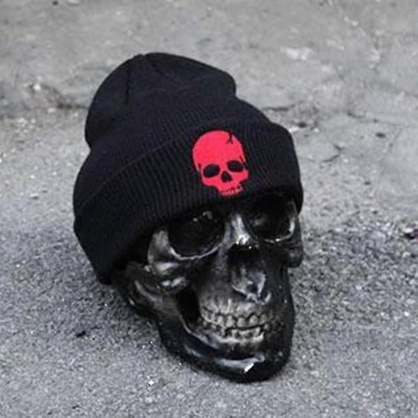 Herr Varm Mössa Tryck Virkad Stickad Slouch Mössa Utomhus Ski Black Skull