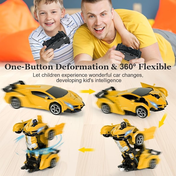 Kauko-ohjattava auto, 1:18 Muuntautuva lelu kauko-ohjattava muuntautuva auto, 2-in-1 Muuntuva robottilelu 2,4 GHz:n kauko-ohjaimella Gul - Lamborghini